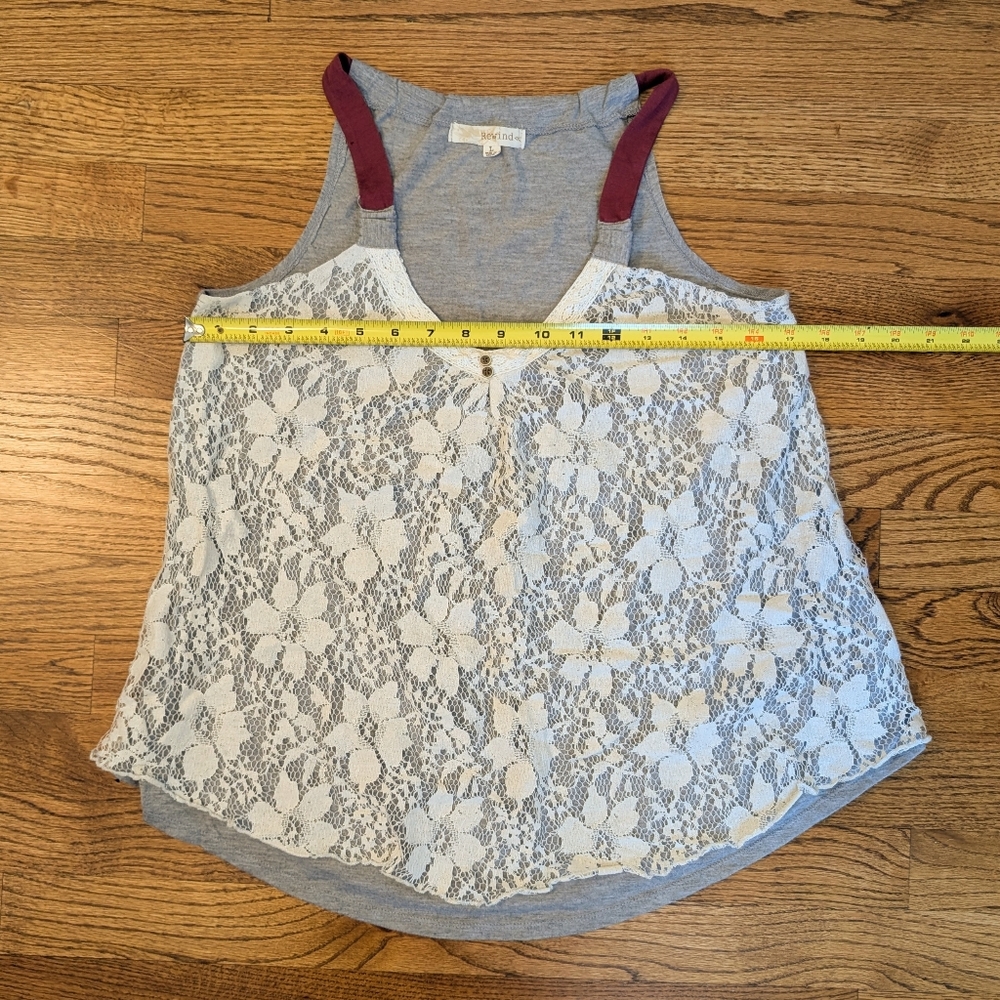 Rewind Boho Lace Front Tank Top Gray & White Layered Sleeveless Size Juniors L - Picture 5 of 8